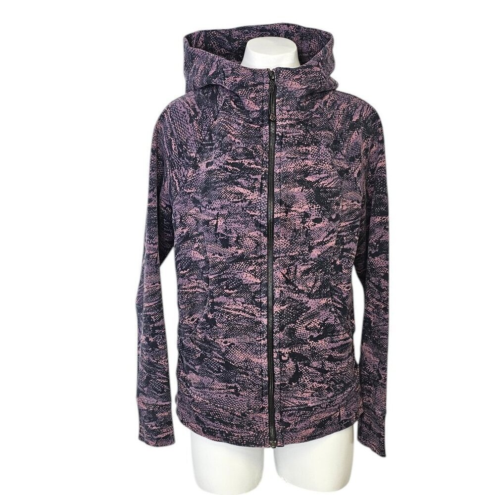 Women's Pink Patterned Zip Hoodie Sweater